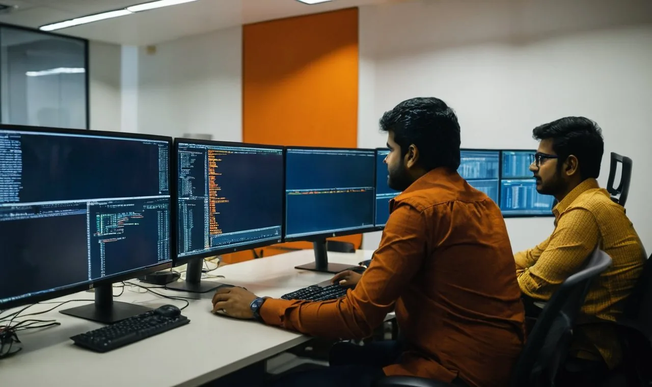 Software developers at work in a Dhaka technology office